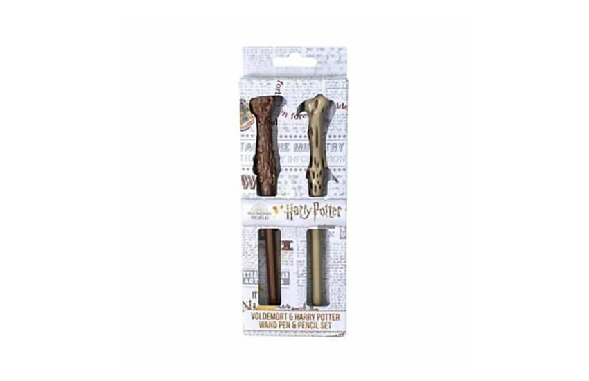 HARRY POTTER WAND PEN & PENCIL SET VOLDEMORT & HARRY IN WINDOW BOX
